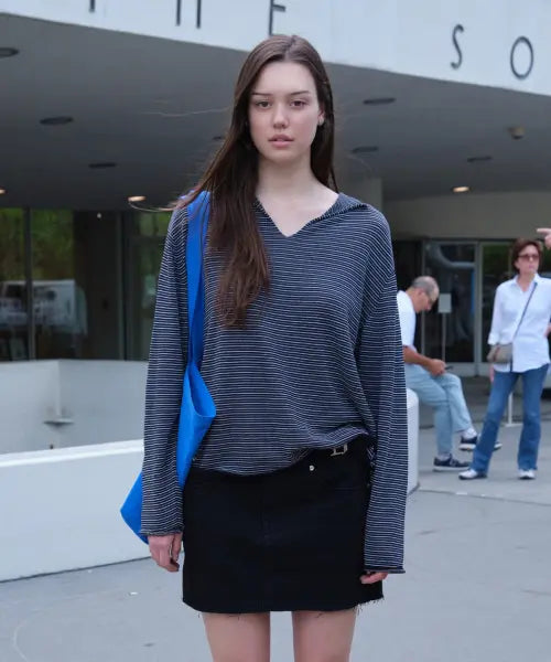 [LOW CLASSIC] PAPER STRIPED SWEATER_BLACK [LC262KN01BK]