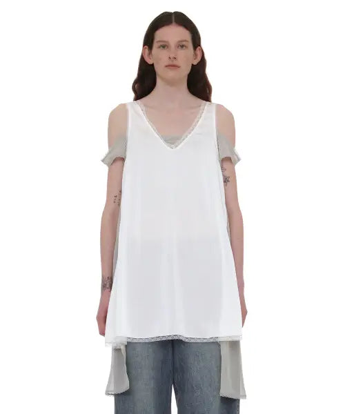 [PARTIMENTO WOMEN] ASYMMETRIC LACE TRIM SLIP DRESS_WHITE / 어시메트릭 레이스 트림 슬립 드레스_화이트