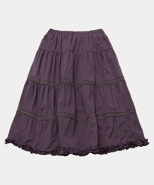 [SOME PLACE] Check Color-Block Ruffle Detail Volume Flare Midi Skirt [Purple] / 체크 배색 프릴 포인트 볼륨 플레어 캉캉 미디 스커트 [퍼플]
