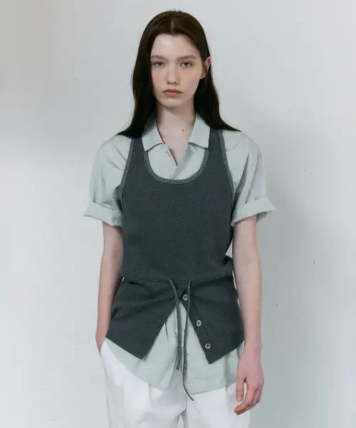 [AUBOUR] Tie Halter Top (Gray)