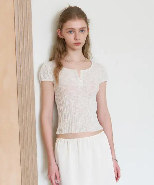 [TTUDEMENT] TWO-WAY SHORT SLEEVE KNIT TOP_IVORY