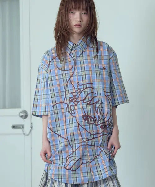 [NICEGHOSTCLUB] ANGEL CHECK BIG BIG HALF SHIRT_BLUE(NG2GSUW360A)