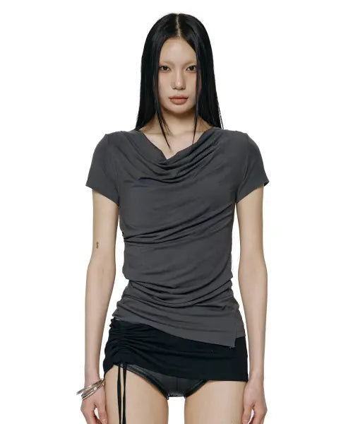 [ROCKCAKE] Drape Essential Top - Charcoal