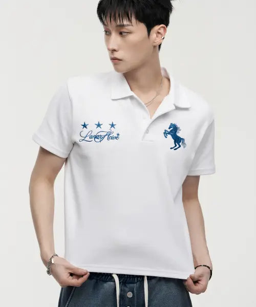 [LANARCHIVE] [0144] Wild Horse Pique T-Shirt - White / [0144] 와일드 홀스 피케 반팔 티셔츠 - 화이트