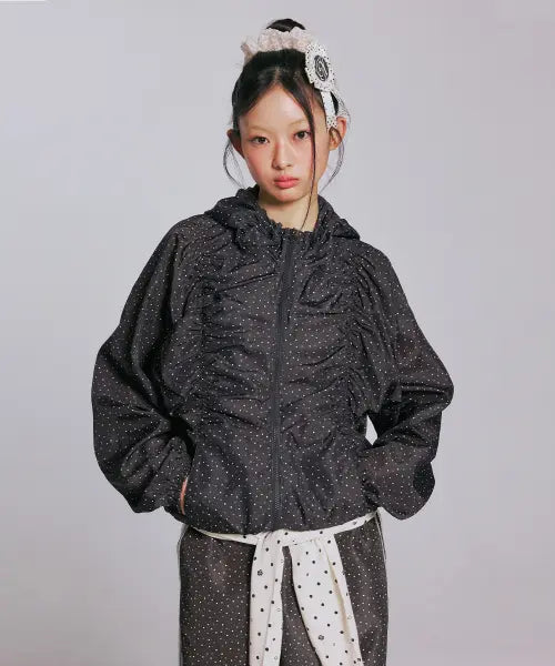 [YOUHEE] STAR PATTERN HOODED WIND BREAKER_BLACK