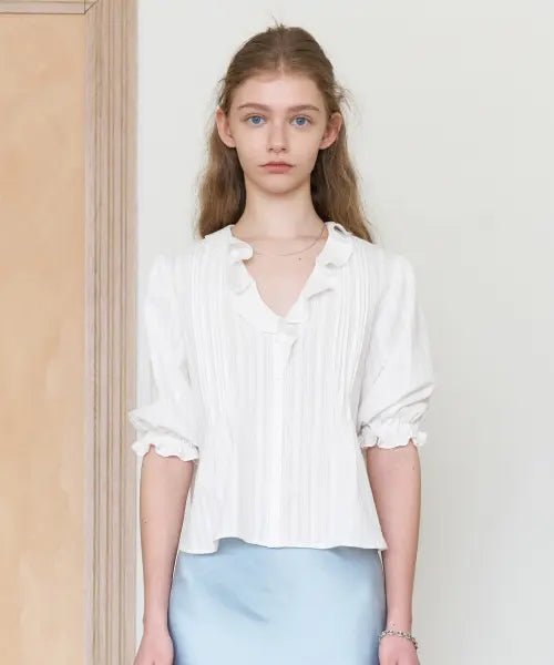 [TTUDEMENT] COTTON RUFFLE BLOUSE_OFF WHITE