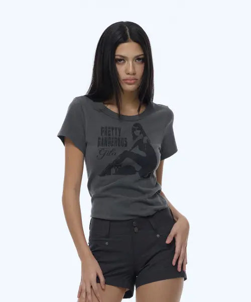 [GILAARCHIVE] DANGER GIRL CROP T-SHIRTS_CHARCOAL