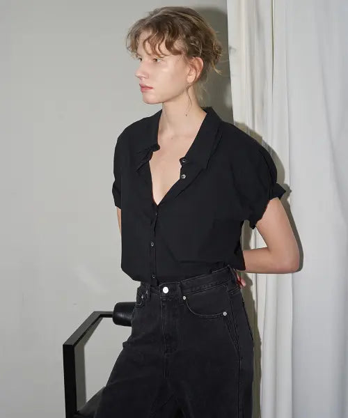 [108POUND] Light Cotton Half Shirt_Black
