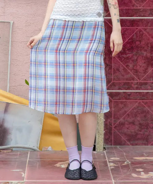 [RuNaKi'Hu'] WXSK018 Natsu Omokage Chiffon Midi Skirt (Check) / WXSK018 나츠 오모카게 쉬폰 미디 스커트 (CHECK)