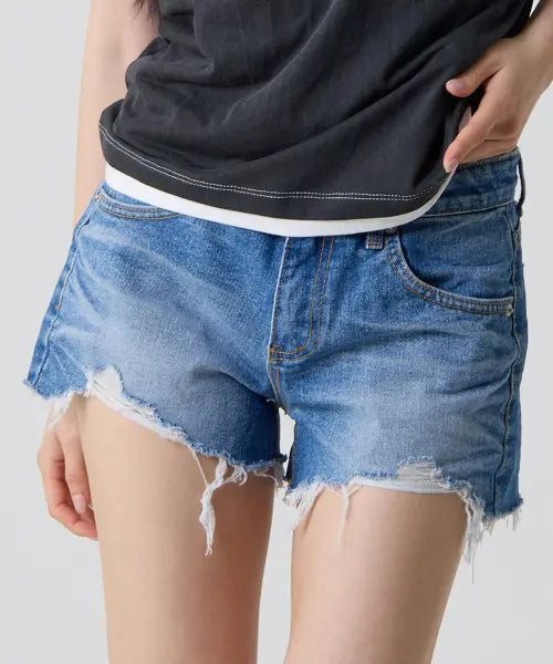 [UNKNOWN PLANET] Vintage Damage Cut-off Shorts Blue / 빈티지 데미지 컷오프 쇼츠 블루