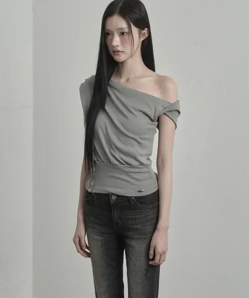 [INEGI] Waist-Shaped Button Top (taupe)