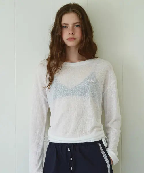 [ROLAROLA] SHEER LONG SLEEVE TOP WHITE