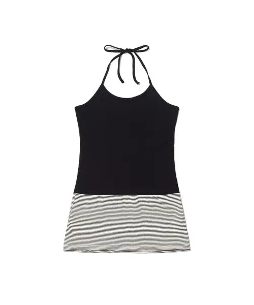 [ITZAVIBE] STRIPE LAYERED HALTER TOP - BLACK