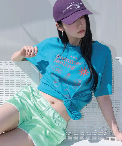 [MICHIKO LONDON KOSHINO] Summer Feeling Tee Teal blue / 썸머 필링 티셔츠 틸 블루
