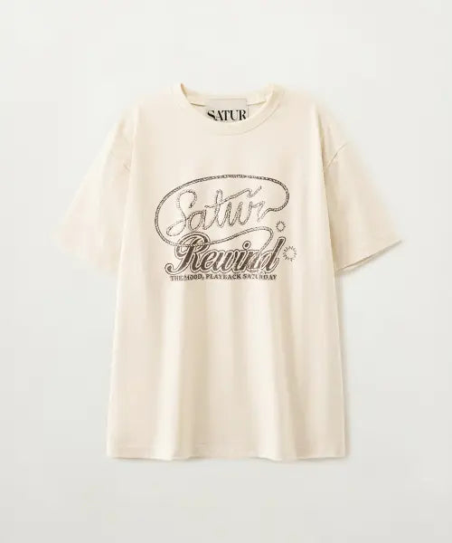 [SATUR] Rewind Graphic T-Shirt Cream / 리와인드 그래픽 반팔 티셔츠 크림