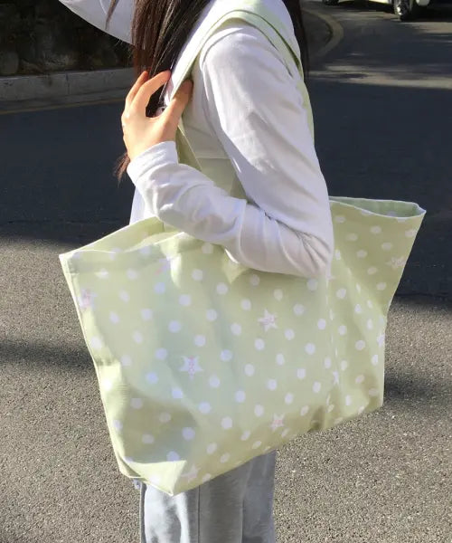 [ESCAPEFROM] Breeze Pixel ESCF Dot Star Denim Eco Bag / 브리즈 픽셀 ESCF 도트 별 데님 에코백