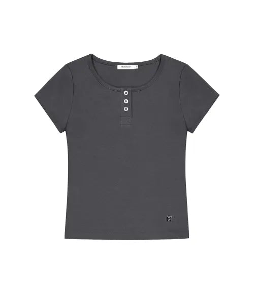 [ROCKCAKE] Essential Henly Neck Top - Charcoal