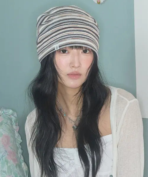 [KIIBI] Vintage Stripe Beanie - Brown / vintage stripe beanie brown