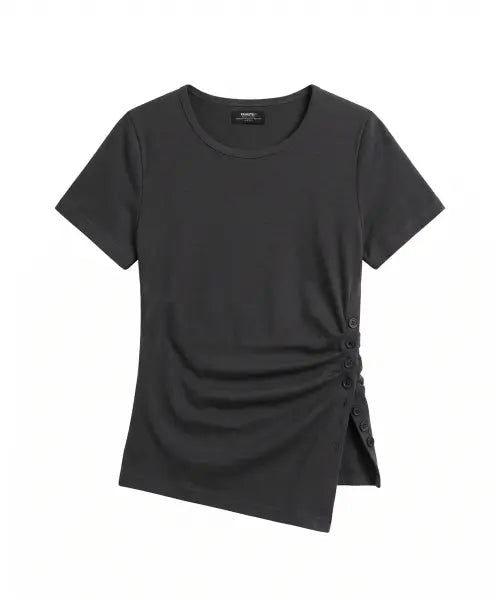 [KANEITEI] MUSE DRAPED SHORT SLEEVE (CHARCOAL)