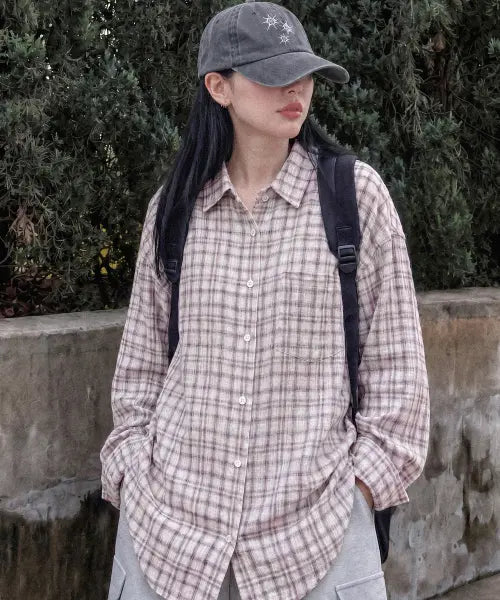 [FILLUMINATE] Pastel Check Wrinkle Shirt-Pink / 파스텔 체크 링클 셔츠-핑크