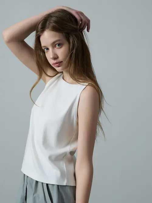 [LESHU°M] Cotton Boatneck Sleeveless Top / 코튼 보트넥 슬리브리스