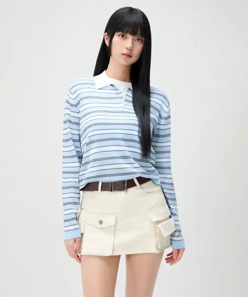 [MIXXO] Collar Neck Stripe Summer Knit / 카라넥 스트라이프 썸머 니트_MIWKAG56SS