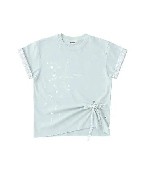 [ESCAPEFROM] Lace Trim Roll-Up Short Sleeve T-Shirt - Mint / 레이스 롤업 스탠다드핏 반팔티 민트