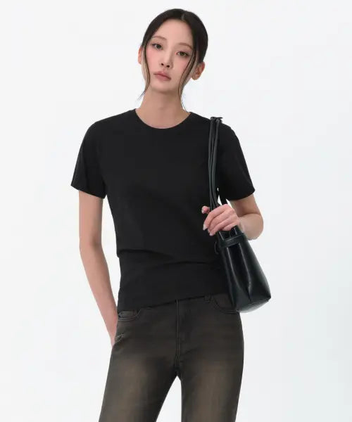 [MUSINSA STANDARD WOMAN] Women's Plain Crew Neck T-Shirt [Black] / 우먼즈 플레인 크루 넥 티셔츠 [블랙]