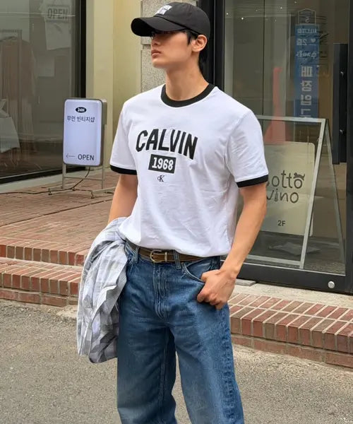 [CALVIN KLEIN JEANS] In The City Easy Fit Ringer T-shirt White 4RF297G YAF / 인더시티 이지핏 링거 티 화이트 4RF297G YAF