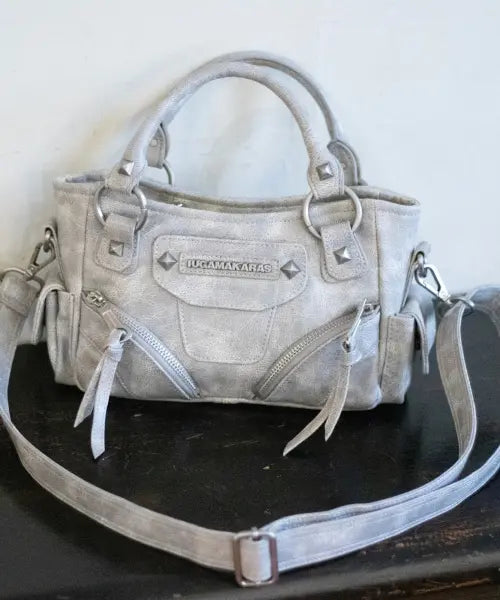 [IUGAMAKARAS] Studded Leather Micro Shoulder Bag (Gray)