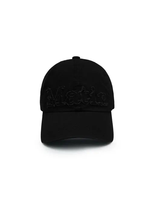 [MATIN KIM] ROUGH CUT APPLIQUE BALL CAP IN BLACK