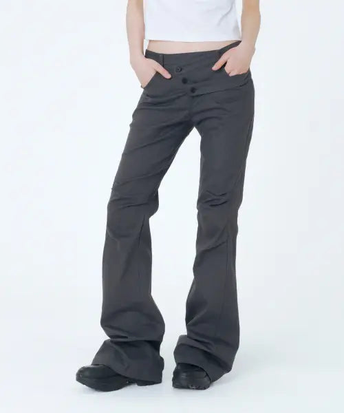 [MISEKI SEOUL] Diagonal Strap Bootcut Pants Charcoal
