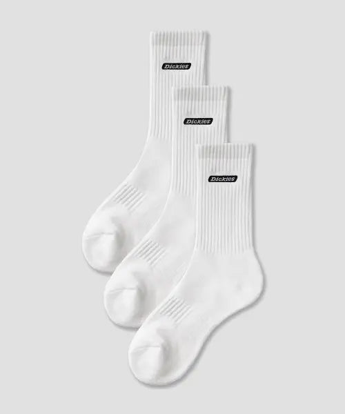 [DICKIES] Banner Logo Mid Socks (3-Pack) White / [3PACK] 배너 로고 미드 삭스 White