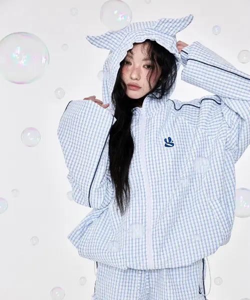 [YEGG] Wing Check Windbreaker Skyblue / 윙 체크 윈드브레이커 스카이블루