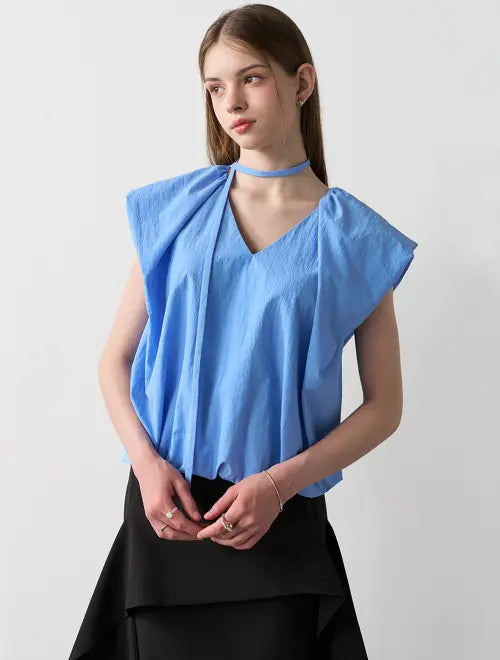 [LE YIEL] Shirring Volume Blouse_Blue / Shirring Volume Blouse_Blue 셔링 볼륨 블라우스_블루