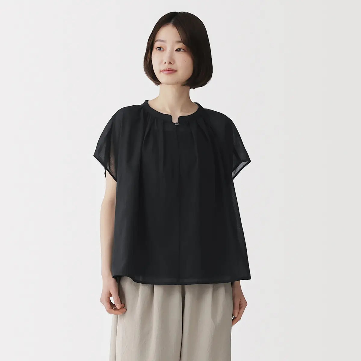 [MUJI] Cotton Sheer French Sleeve Blouse / 강연 코튼 시어 프렌치 슬리브 블라우스