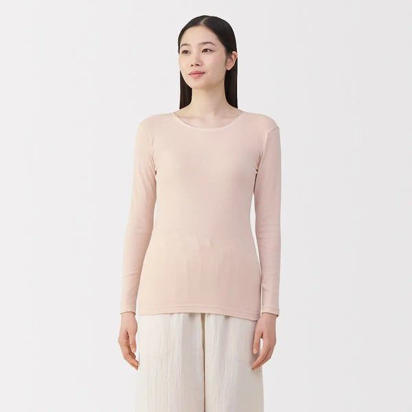 [MUJI] Women's Warm Cotton Crewneck Long-Sleeve T-Shirt / 여성 따뜻한 면 크루넥 긴소매 티셔츠