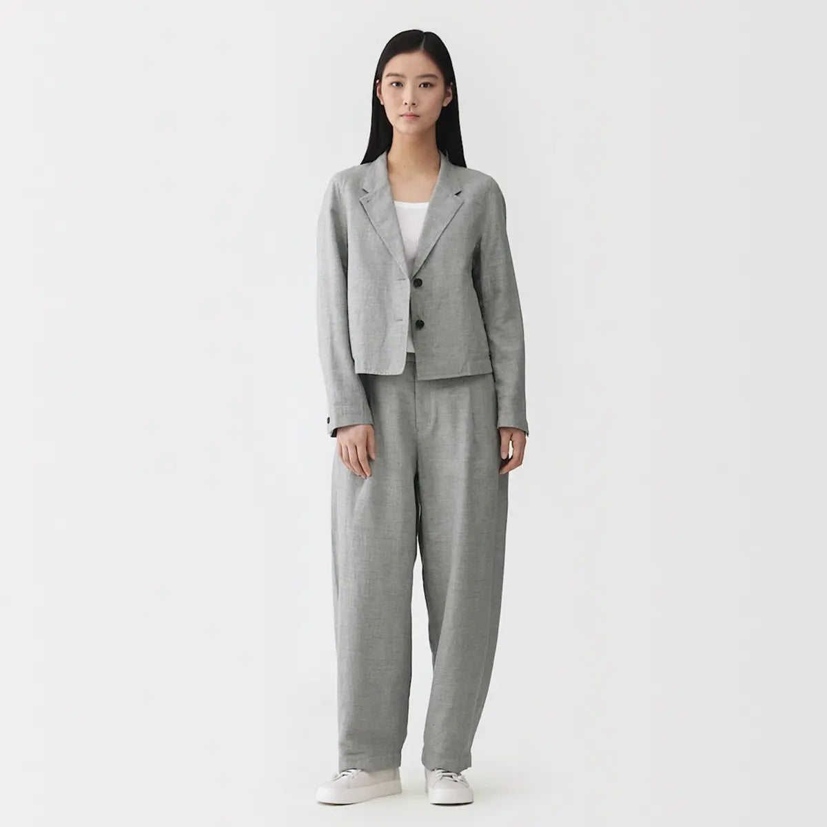 [MUJI] Linen Cotton Herringbone Tuck Wide Pants / 리넨 코튼 헤링본 턱 와이드 팬츠