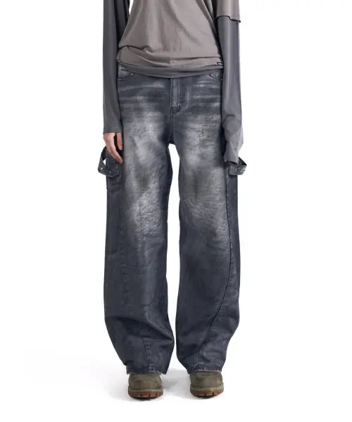 [AAKAM] Hammer Studded Denim Pants (Black)