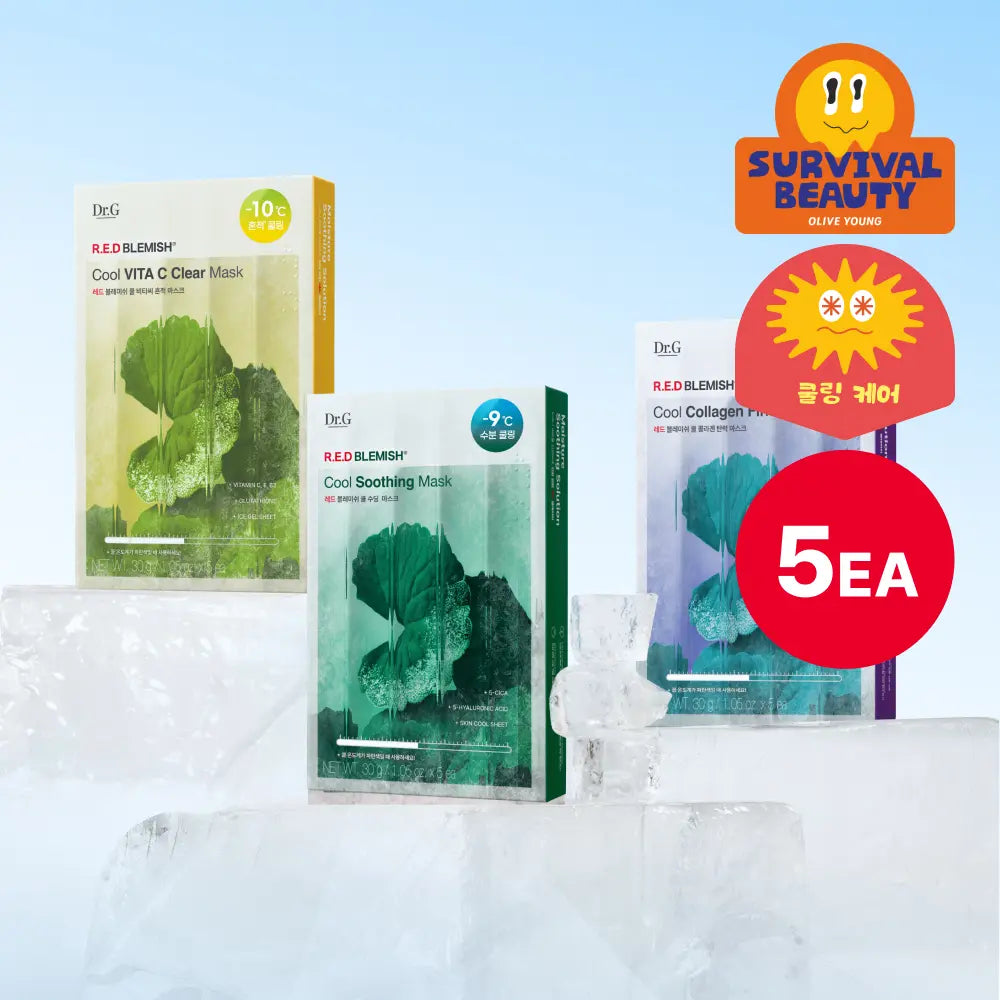 [Dr.G] Dr.G Red Blemish Cooling Mask (5 Sheets) - 3 Types (Soothing/Scar/Elasticity) / [쿨링 마스크/5매] 닥터지 레드블레미쉬 쿨 마스크 5매 3종 (수딩/흔적/탄력)