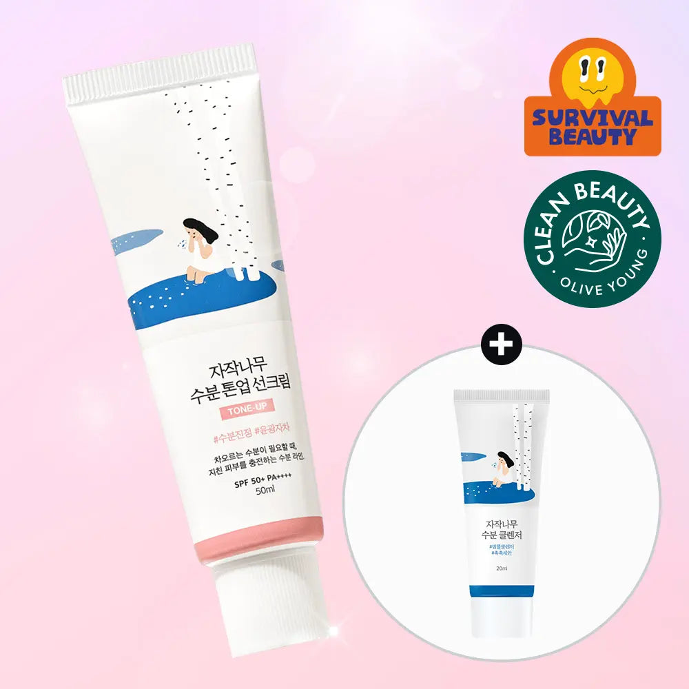 [Round Lab] Round Lab Birch Juice Moisturizing Tone-Up Sun Cream 50ml (Set with Cleanser 20ml) / [생기촉촉] 라운드랩 자작나무 수분 톤업선크림 50ml 기획 (+클렌저 20ml)