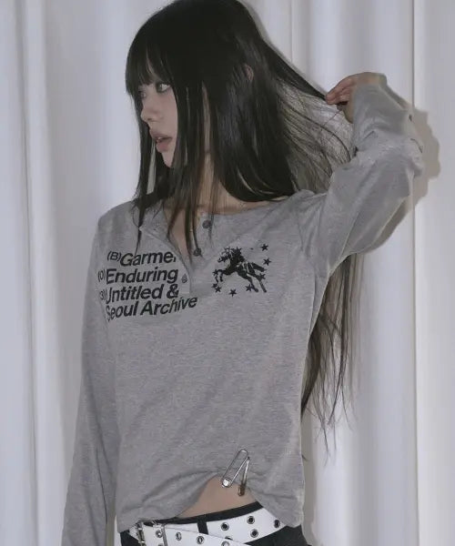 [UNTITLED SEOUL] SINGLE UNICORN HENLEY NECK LONG SLEEVE GRAY / 싱글 유니콘 헨리넥 롱슬리브 그레이