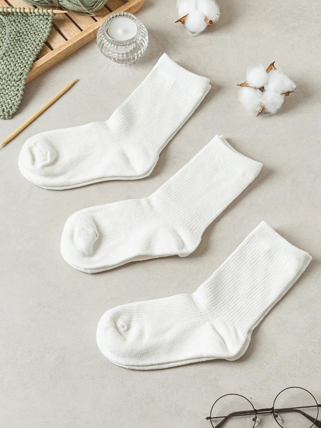 [Monput] Monfoot Women's Basic Long Socks 3-Pack White / 몬풋 여성 기본 장목 번들 양말 3개 화이트