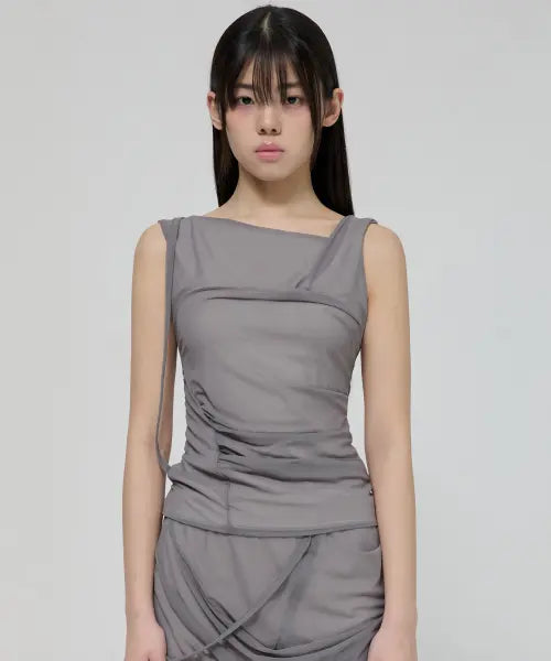 [FLAREUP] Draped Mesh Layered Sleeveless (FL-116_Gray)