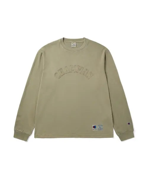 [CHAMPION] Arch Logo Loose Fit Appliqué Long Sleeve T-shirt Beige / 아치 로고 루즈핏 아플리케 롱슬리브 티셔츠 Beige