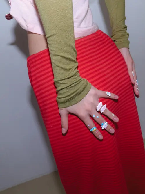 [GREET] Siron Stripe Maxi Skirt - Red / 시론 스트라이프 맥시 스커트_Siron Skirt_Red