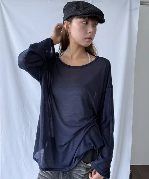 [CHICKS] Soft Gauze Layered Oversized Long Sleeve T-Shirt / 소프트 거즈 레이어드 오버핏 긴팔 티셔츠