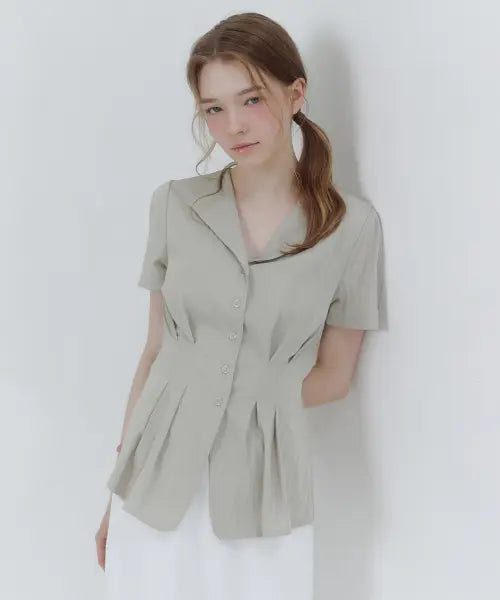 [MICANE] Lunelle Open Collar Blouse / 루넬 오픈카라 블라우스