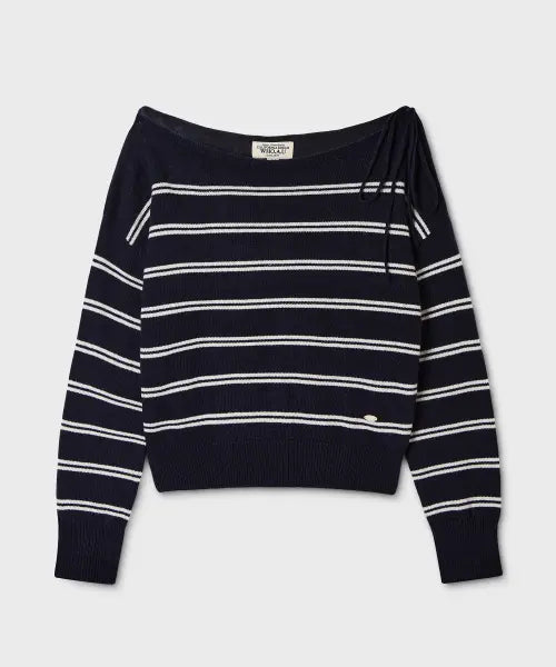 [WHO.A.U] Off-Shoulder Ribbon Pullover / WHKAG4938F