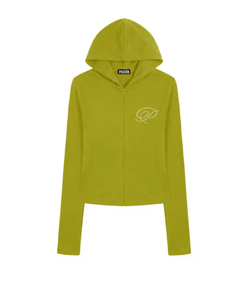 [PASION] Slim Crystal Glam Hoodie Zip-Up_Olive / 슬림 크리스탈 글램 후드집업_올리브 Slim Crystal Glam Hoodie Zip-Up_Olive